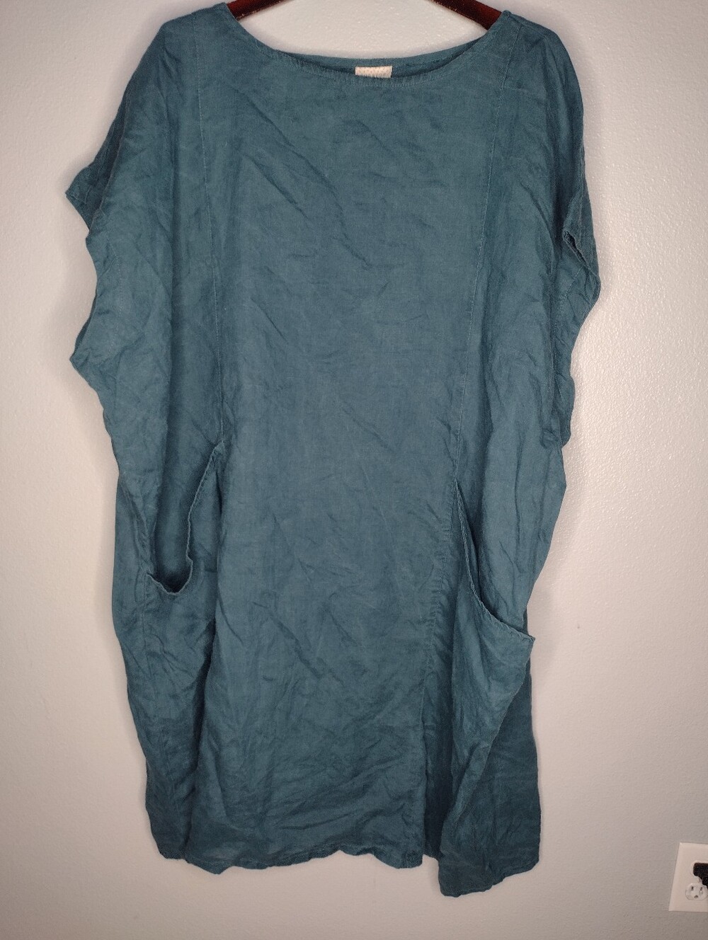Curator SF Women's Tank Dress 4X Blue Pockets Lagenlook Minimalist Linen S1